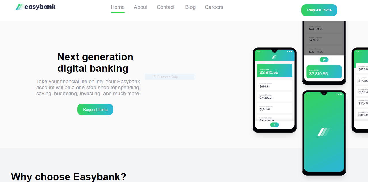 Screenshot of easy bank landing page