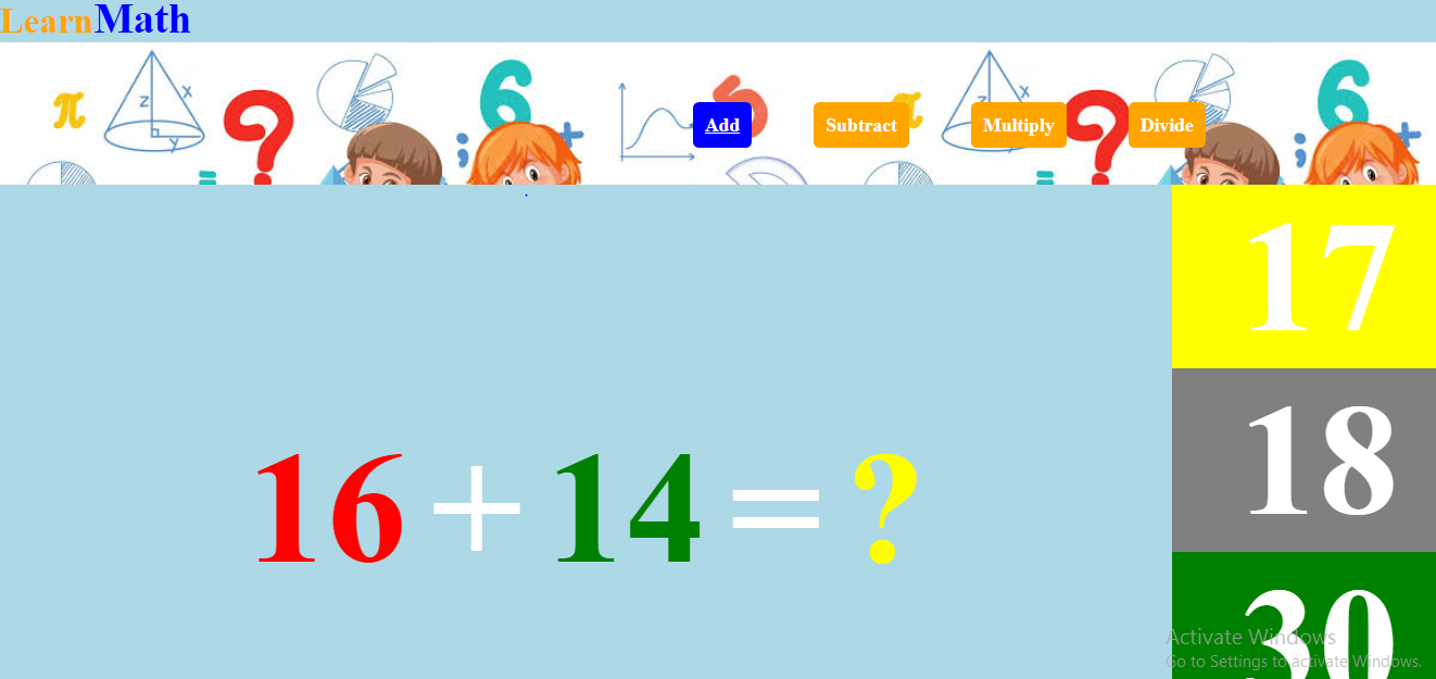 Screenshot of learn math